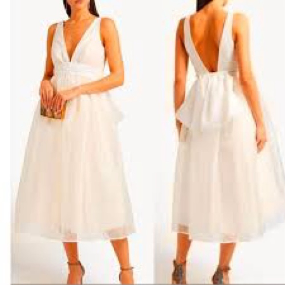Sachin & Babi Carmina Bow embellished gathered Organza Midi Dress NWT size 4